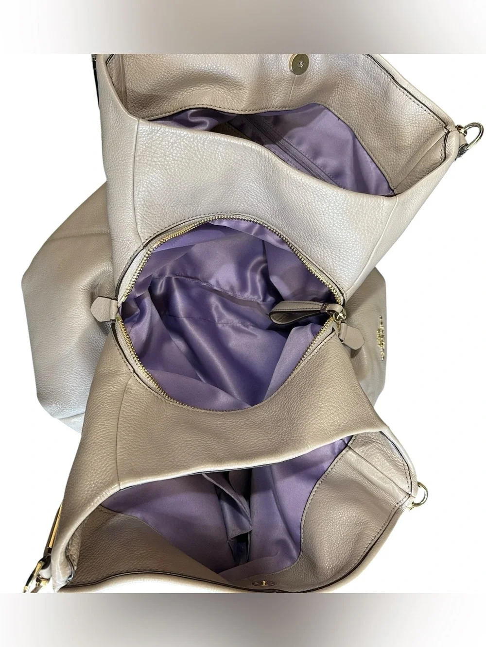 COACH Pebbled Leather Madison Phoebe Women's Handbag 3 Compartment Gray